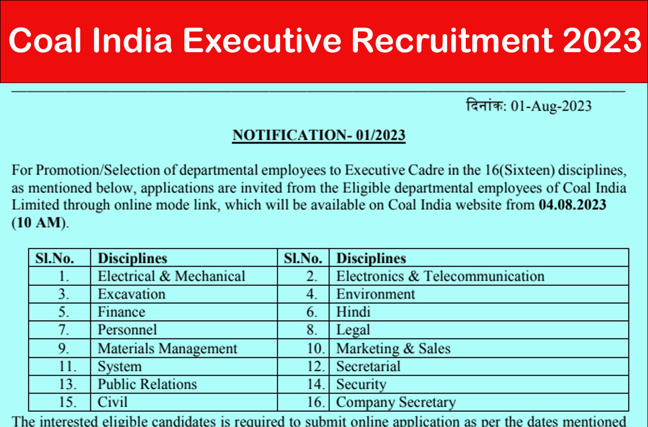 Coal India Executive Recruitment 2023 